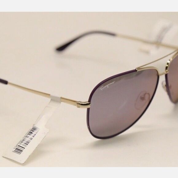 Salvatore Ferragamo Aviator Sunglasses Sf131s 736 Light Gold/purple 60mm… - Picture 7 of 11
